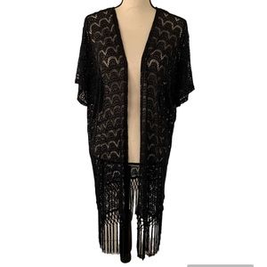 La Blanca swimsuit black fringe crochet open cover up size S/M